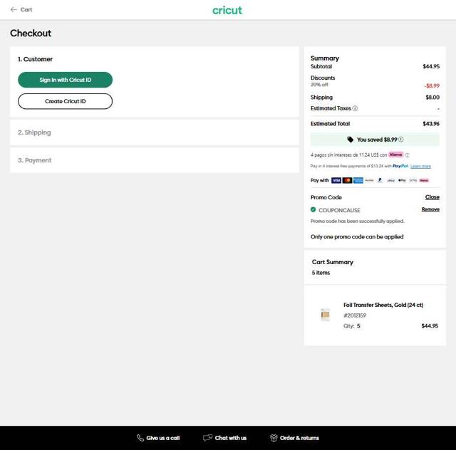 Cricut checkout page showing Cricut coupon code box | Screenshot taken by SimplyCodes community member on Oct 3, 2025