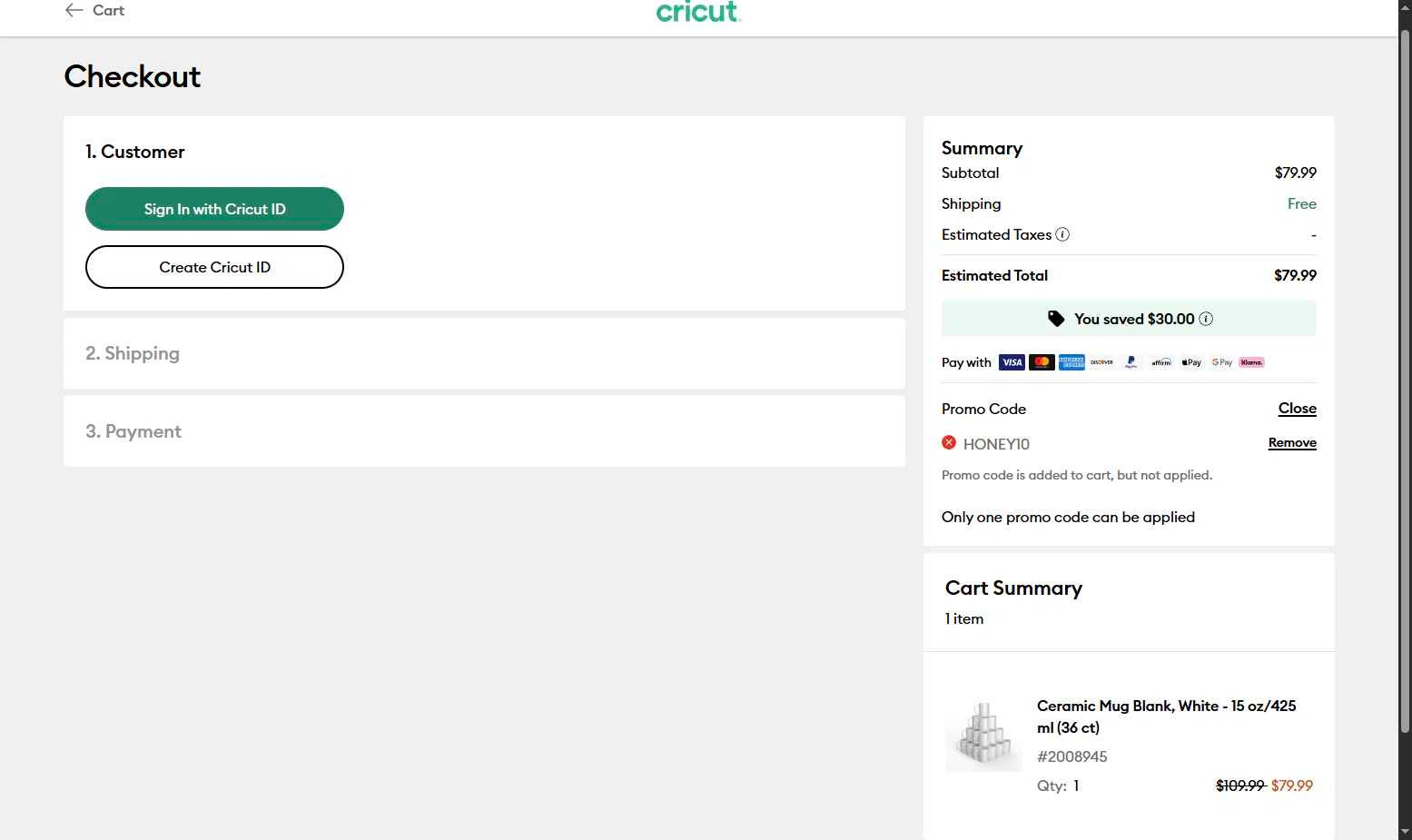 Cricut checkout page showing Cricut coupon code box | Screenshot taken by SimplyCodes community member on Dec 22, 2025