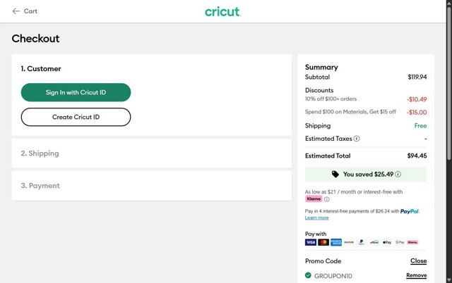 Cricut checkout page showing Cricut coupon code box | Screenshot taken by SimplyCodes community member on Sep 3, 2025