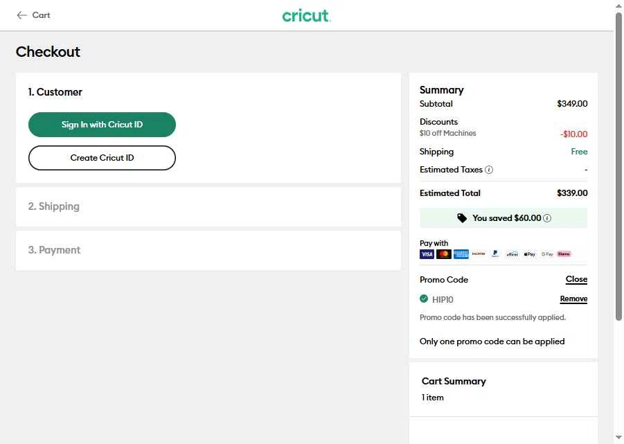 Cricut checkout page showing Cricut coupon code box | Screenshot taken by SimplyCodes community member on Jan 12, 2026