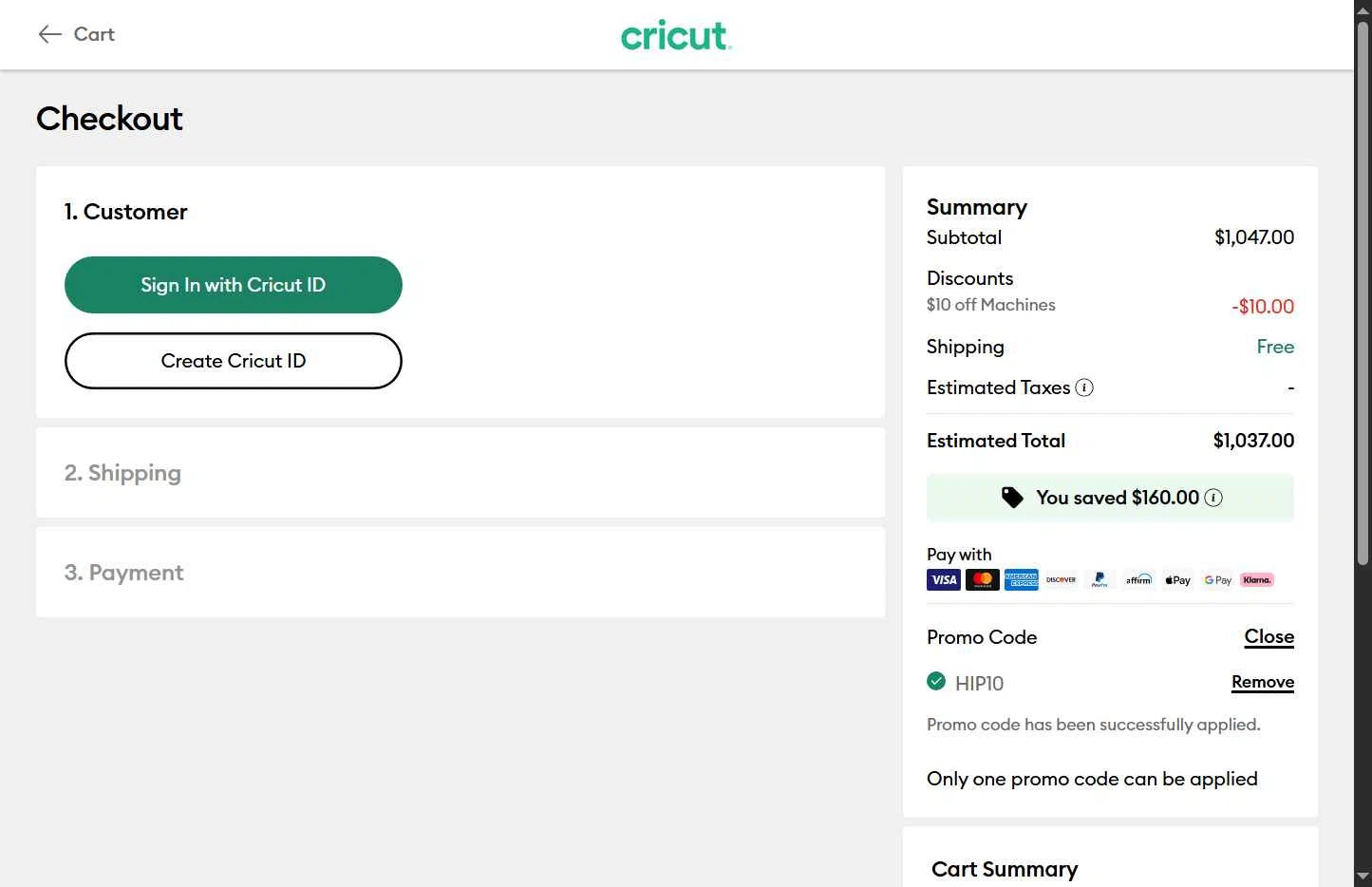 Cricut checkout page showing Cricut coupon code box | Screenshot taken by SimplyCodes community member on Dec 19, 2025