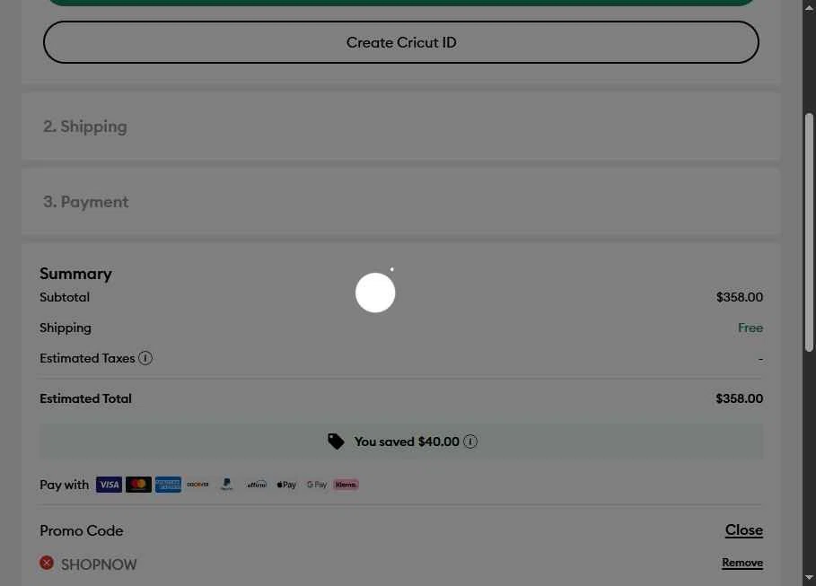 Cricut checkout page showing Cricut coupon code box | Screenshot taken by SimplyCodes community member on Feb 2, 2026