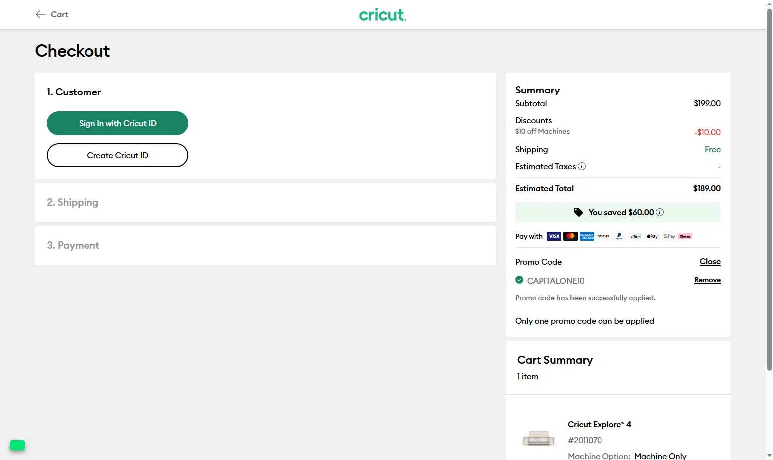 Cricut checkout page showing Cricut coupon code box | Screenshot taken by SimplyCodes community member on Dec 22, 2025
