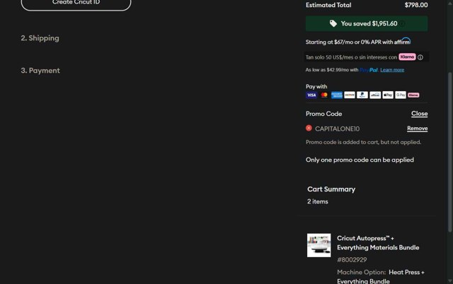 Cricut checkout page showing Cricut coupon code box | Screenshot taken by SimplyCodes community member on Aug 29, 2025