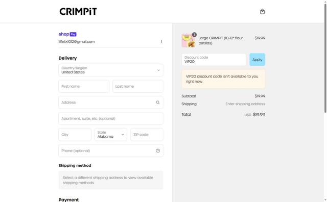 CRIMPiT USA checkout page showing CRIMPiT USA promo code box | Screenshot taken by SimplyCodes community member on Jul 17, 2025