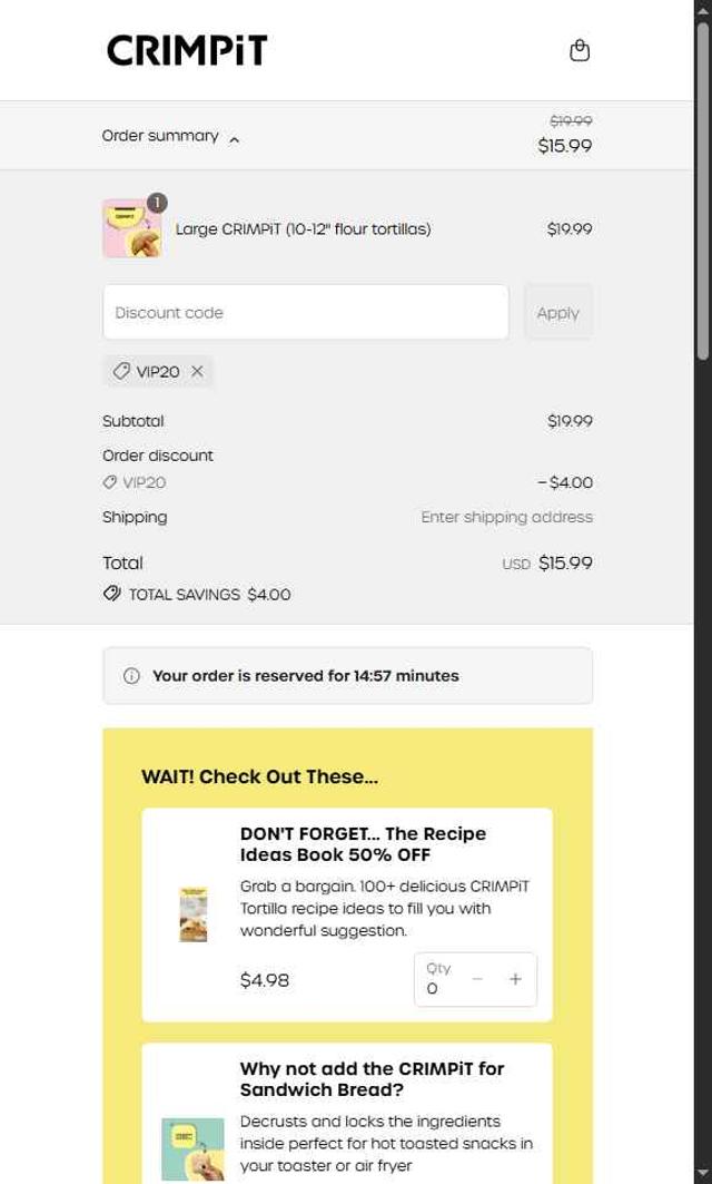 CRIMPiT USA checkout page showing CRIMPiT USA promo code box | Screenshot taken by SimplyCodes community member on Jul 17, 2025