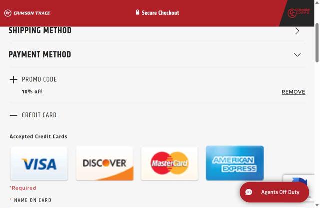 Crimson Trace checkout page showing Crimson Trace promo code box | Screenshot taken by SimplyCodes community member on Aug 3, 2025