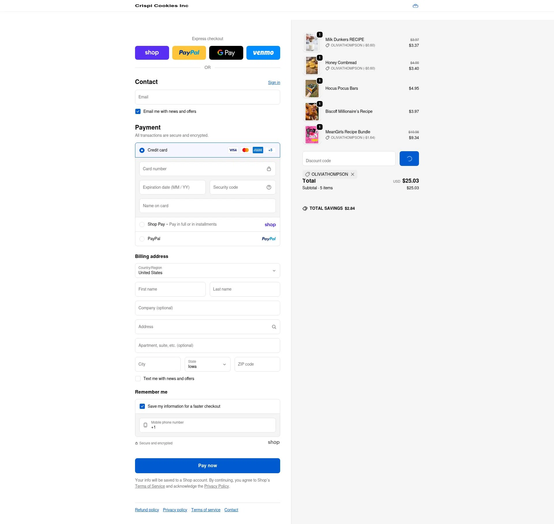CRISPI checkout page showing CRISPI discount code box | Screenshot taken by SimplyCodes community member on Jan 25, 2026