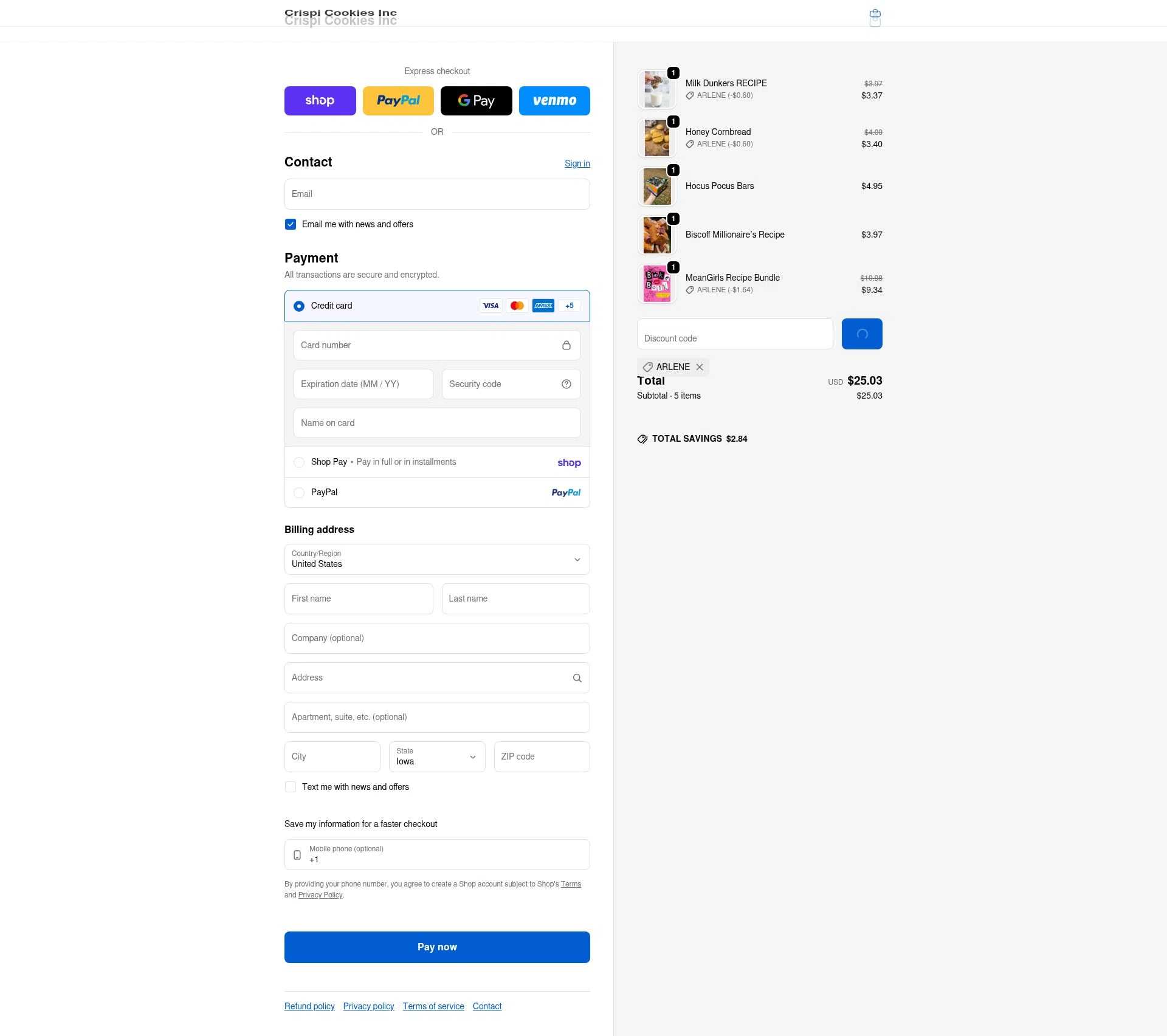 CRISPI checkout page showing CRISPI discount code box | Screenshot taken by SimplyCodes community member on Feb 3, 2026