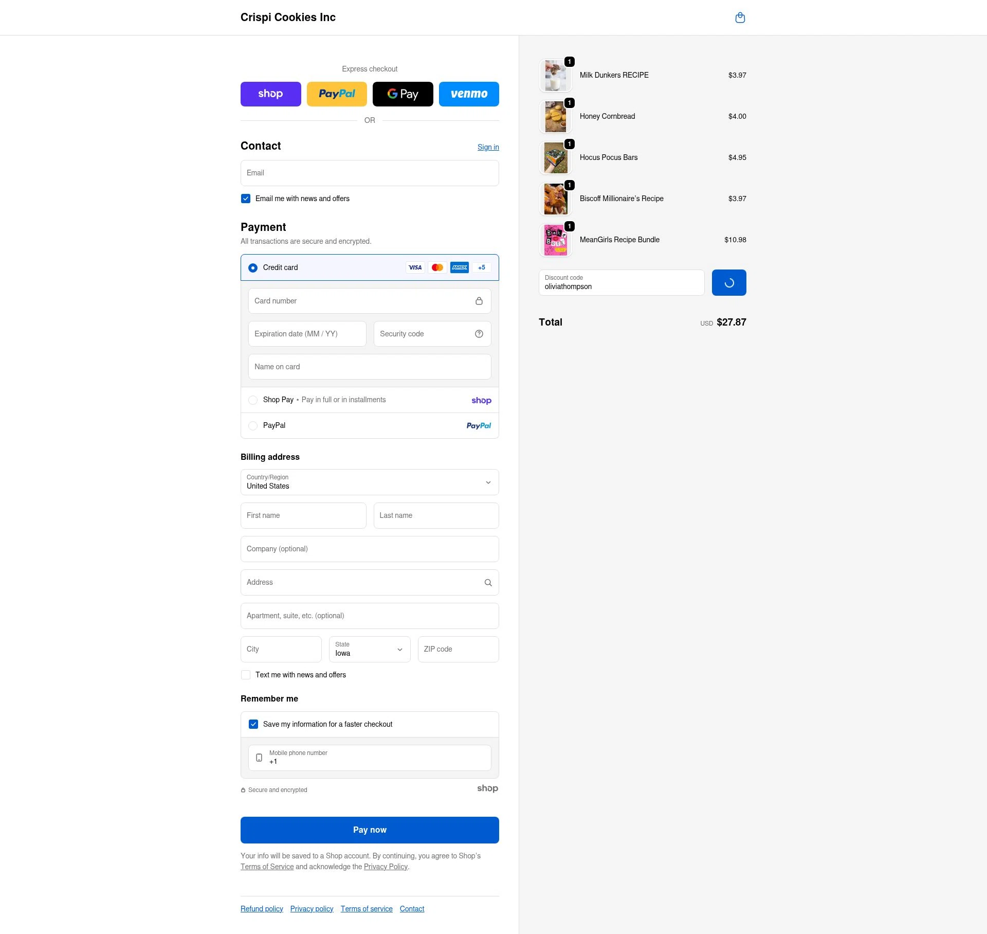 CRISPI checkout page showing CRISPI discount code box | Screenshot taken by SimplyCodes community member on Jan 29, 2026