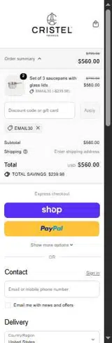 Cristel USA coupon verification screenshot