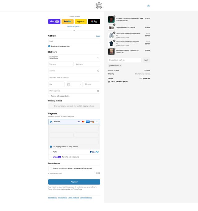 Critical Role checkout page showing Critical Role discount code box | Screenshot taken by SimplyCodes community member on Jul 18, 2025