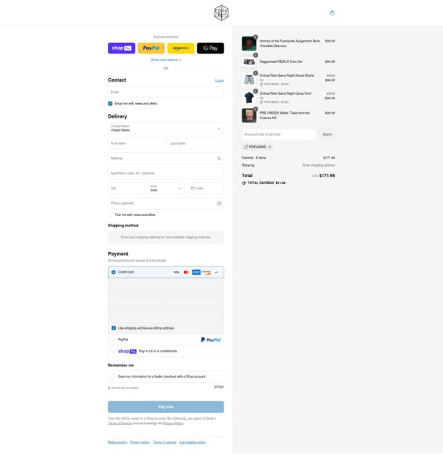 Critical Role checkout page showing Critical Role discount code box | Screenshot taken by SimplyCodes community member on Jul 22, 2025