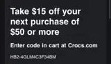 Crocs coupon verification screenshot