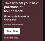 Crocs coupon verification screenshot