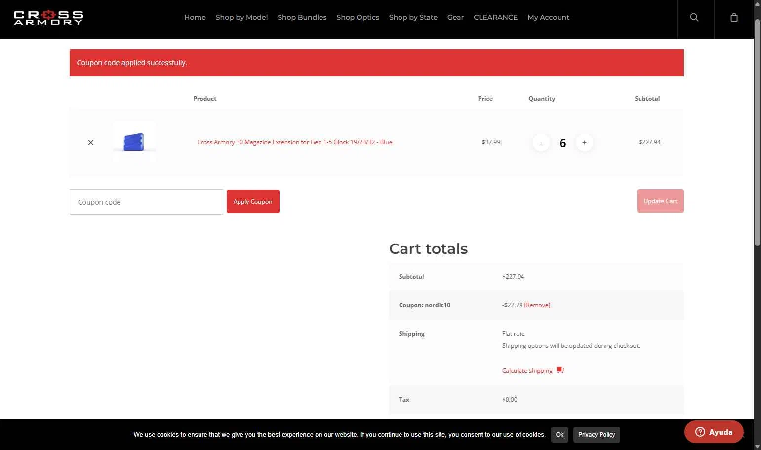 Cross Armory checkout page showing Cross Armory discount code box | Screenshot taken by SimplyCodes community member on Nov 14, 2025
