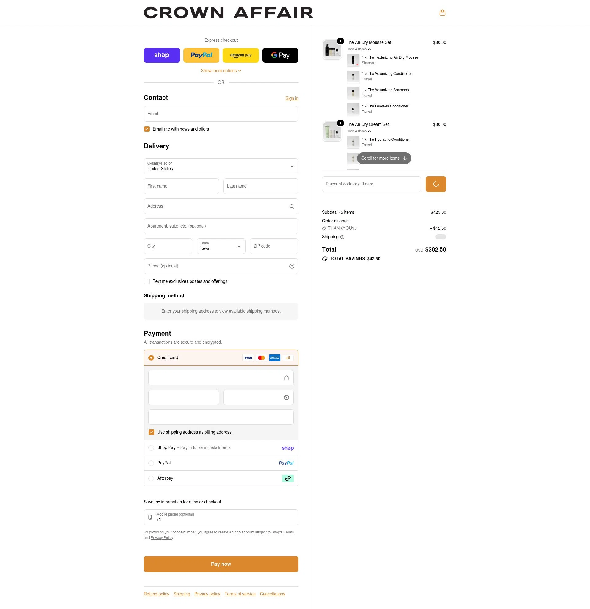 Crown Affair checkout page showing Crown Affair discount code box | Screenshot taken by SimplyCodes community member on Feb 11, 2026