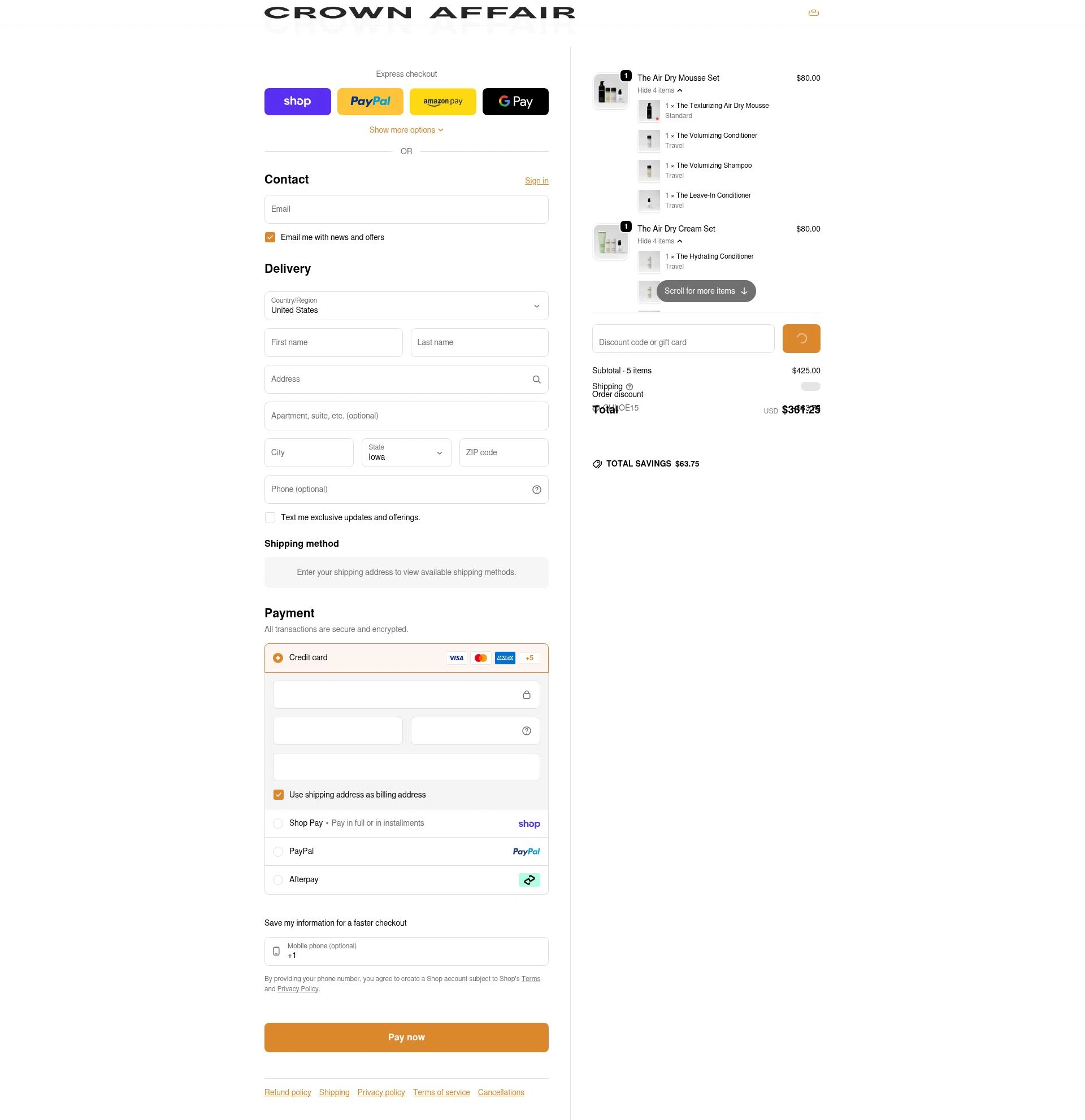 Crown Affair checkout page showing Crown Affair discount code box | Screenshot taken by SimplyCodes community member on Feb 11, 2026