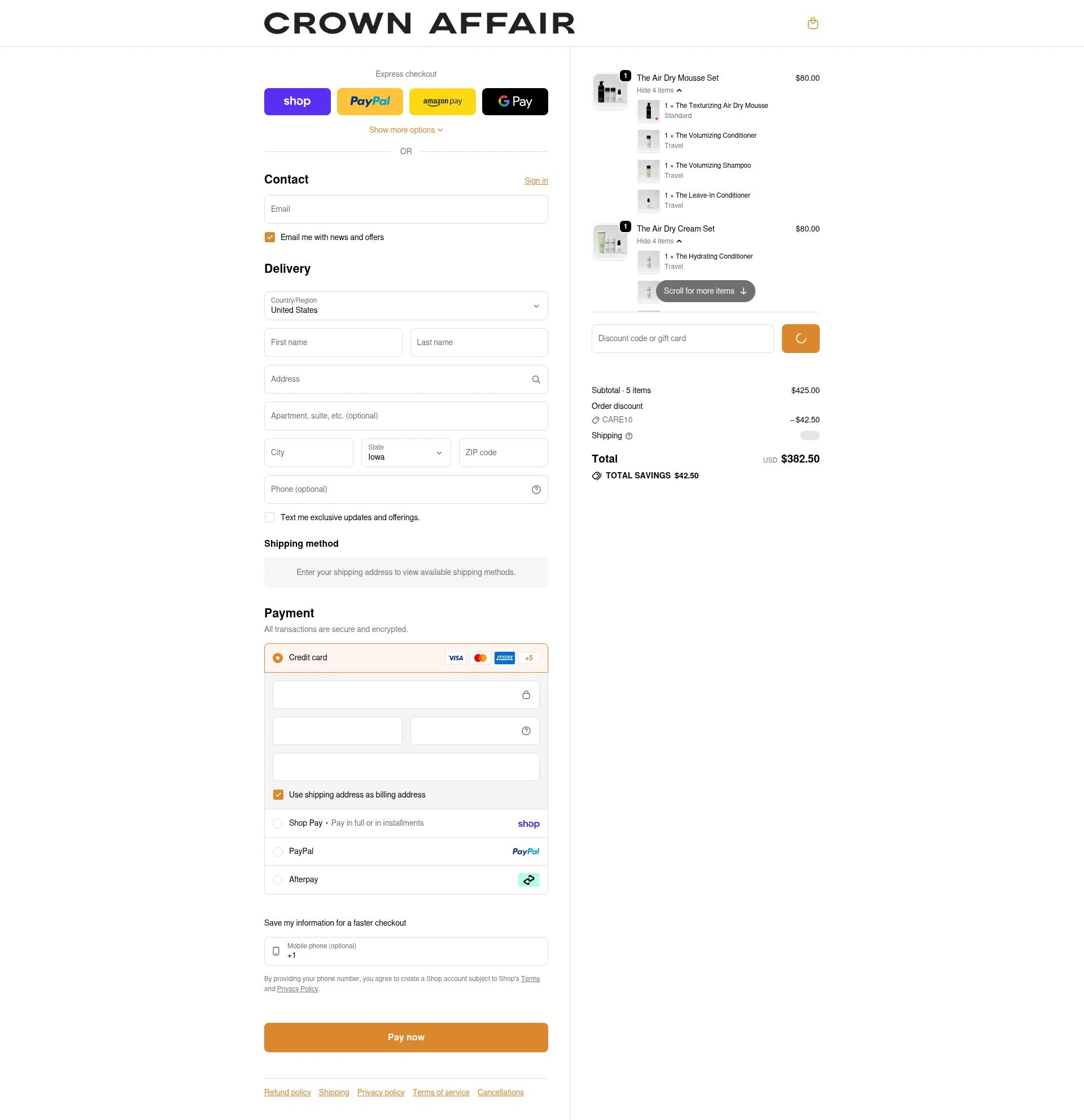 Crown Affair checkout page showing Crown Affair discount code box | Screenshot taken by SimplyCodes community member on Feb 11, 2026