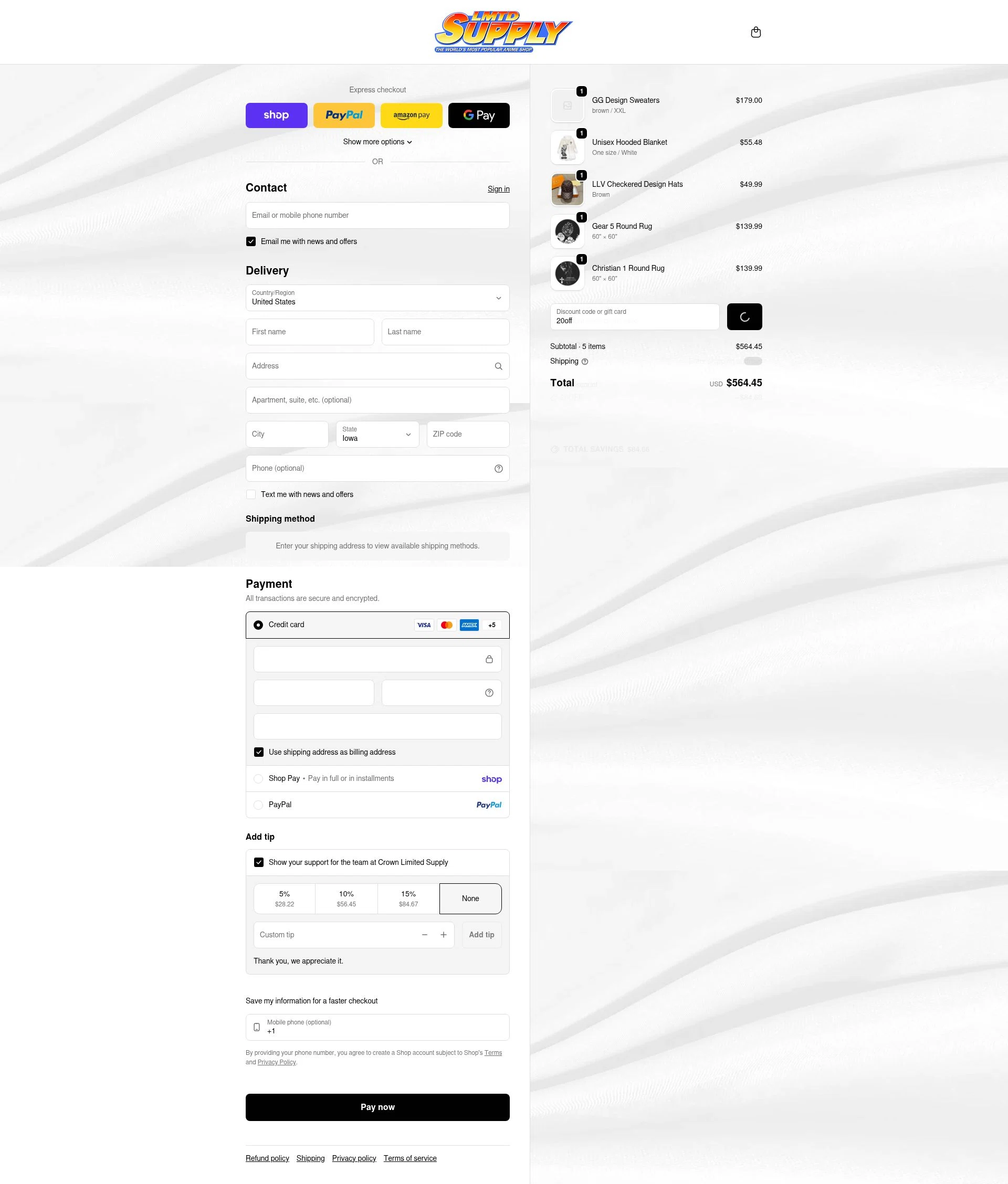 Crown Limited Supply checkout page showing Crown Limited Supply promo code box | Screenshot taken by SimplyCodes community member on Feb 10, 2026