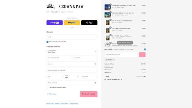 Crown & Paw checkout page showing Crown & Paw discount code box | Screenshot taken by SimplyCodes community member on Jul 31, 2025