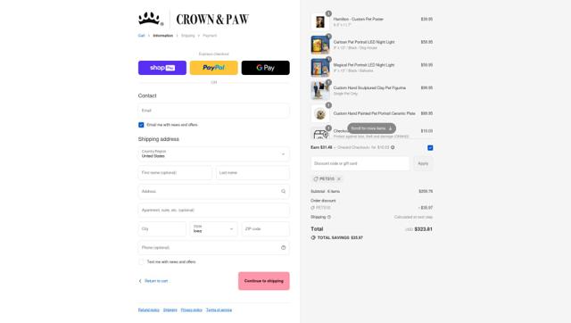 Crown & Paw checkout page showing Crown & Paw discount code box | Screenshot taken by SimplyCodes community member on Aug 26, 2025