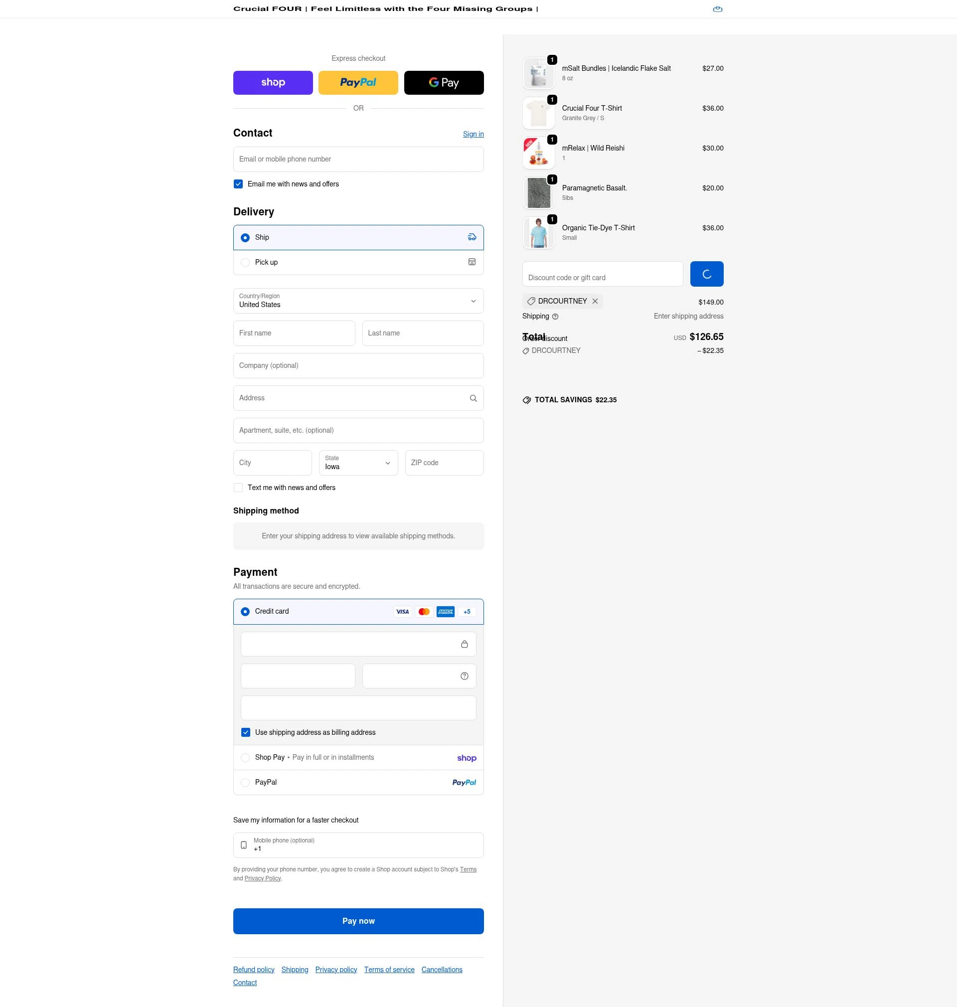 Crucial FOUR checkout page showing Crucial FOUR discount code box | Screenshot taken by SimplyCodes community member on Feb 12, 2026