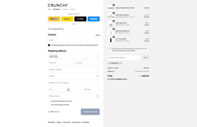 Crunchi checkout page showing Crunchi discount code box | Screenshot taken by SimplyCodes community member on Sep 4, 2025