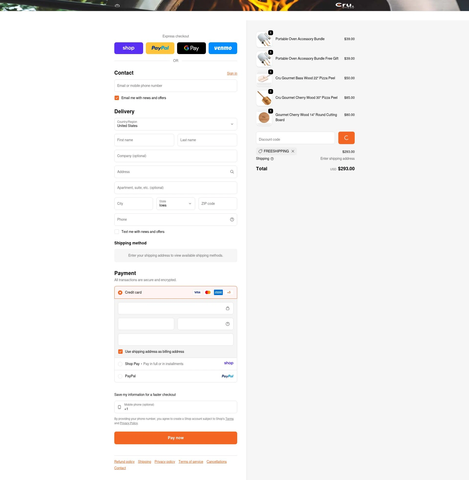 Cru Ovens checkout page showing Cru Ovens promo code box | Screenshot taken by SimplyCodes community member on Jan 8, 2026