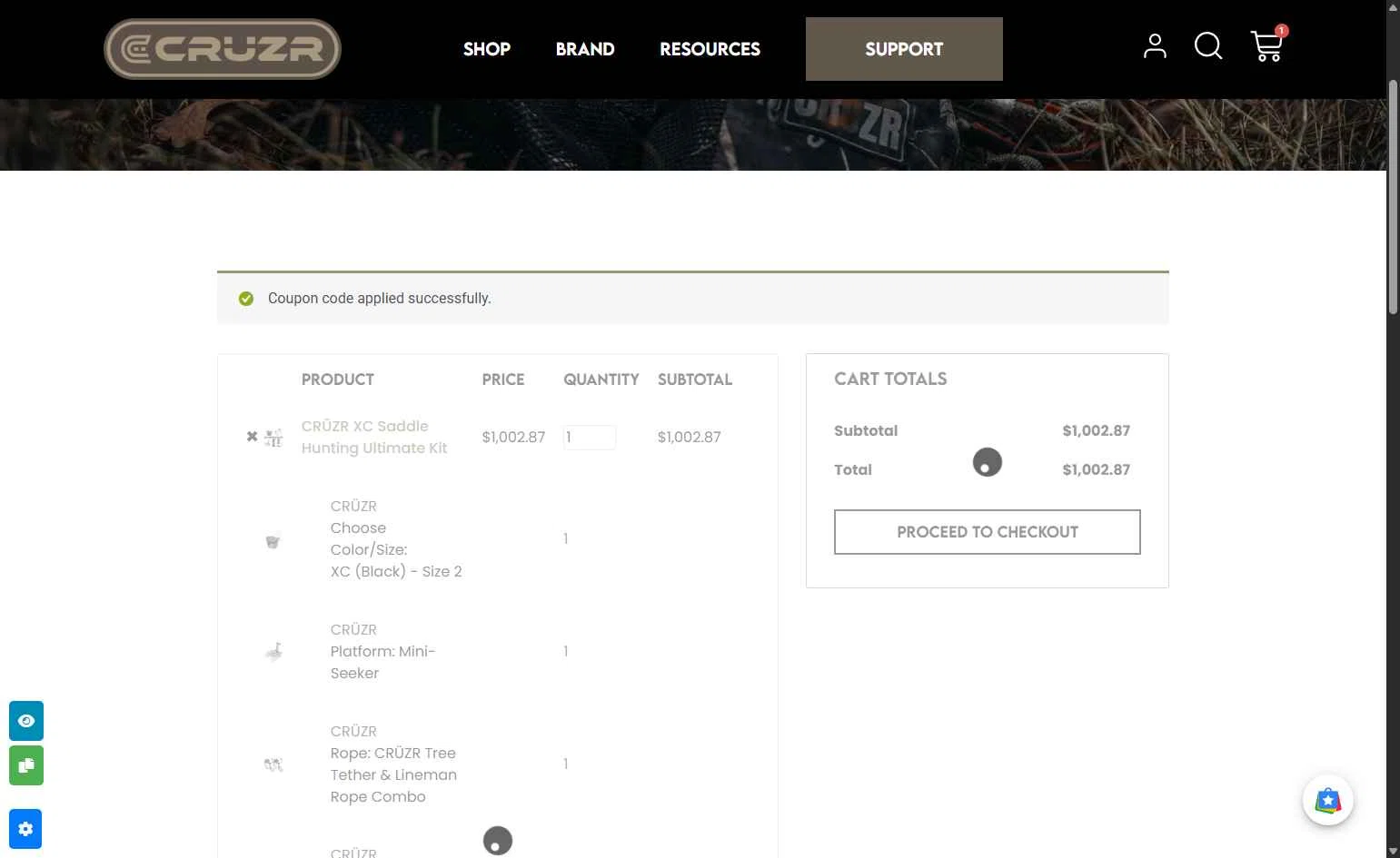 CRUZR SADDLES checkout page showing CRUZR SADDLES promo code box | Screenshot taken by SimplyCodes community member on Jan 13, 2026