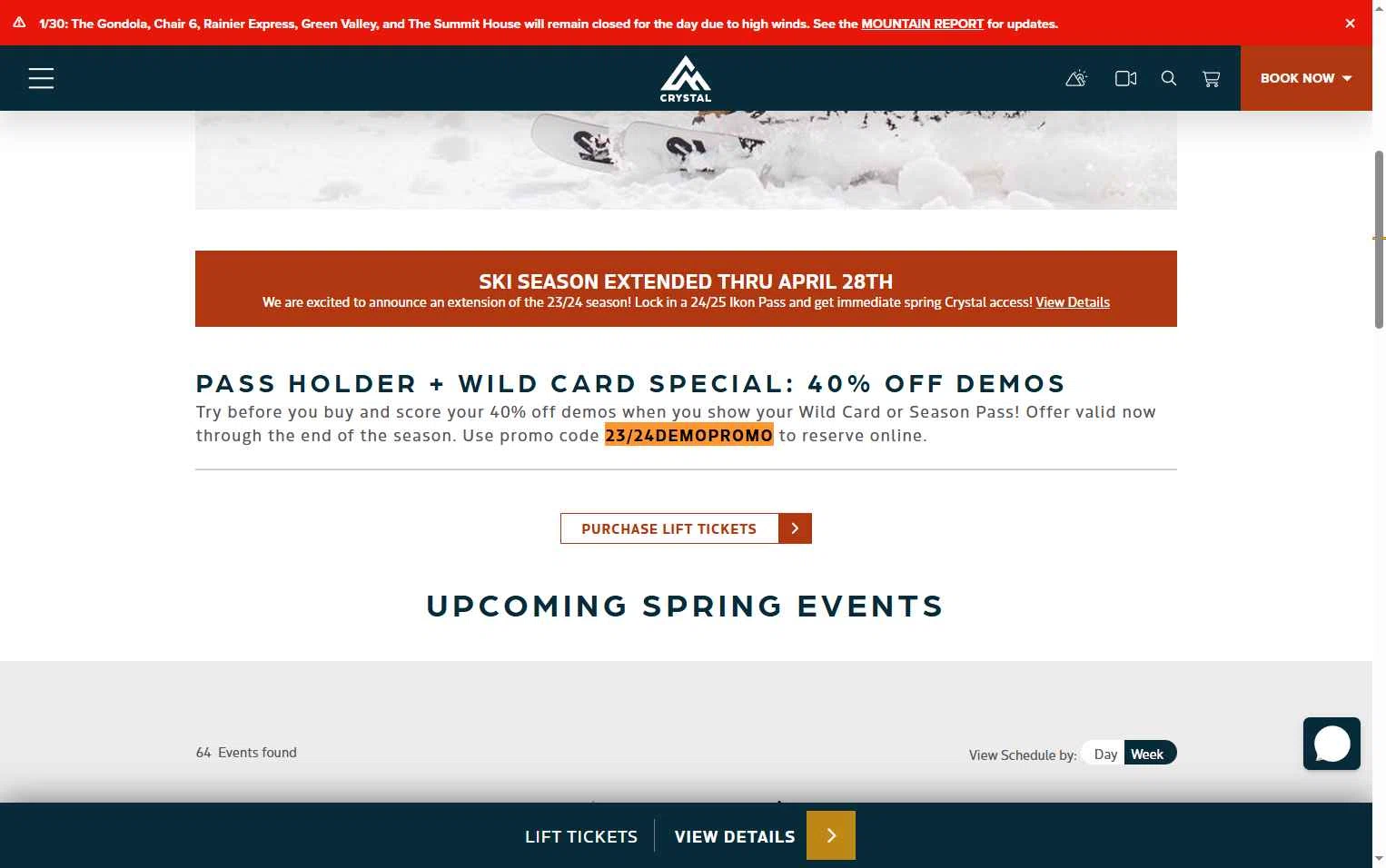 Crystal Mountain Resort checkout page showing Crystal Mountain Resort promo code box | Screenshot taken by SimplyCodes community member on Jan 31, 2026