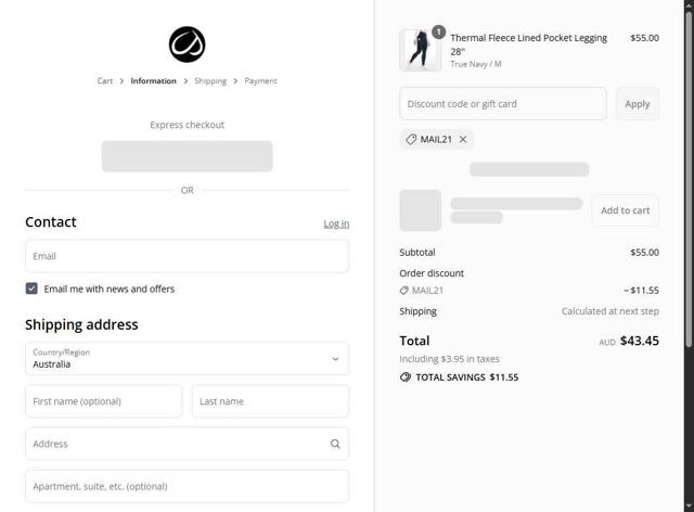 CRZ YOGA checkout page showing CRZ YOGA discount code box | Screenshot taken by SimplyCodes community member on Aug 15, 2025