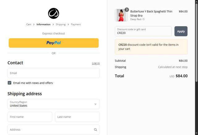 CRZ YOGA checkout page showing CRZ YOGA discount code box | Screenshot taken by SimplyCodes community member on Aug 1, 2025