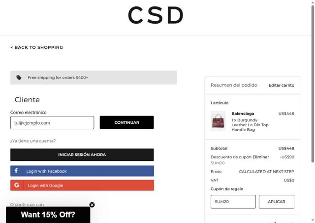 CSD checkout page showing CSD promo code box | Screenshot taken by SimplyCodes community member on Jul 24, 2025