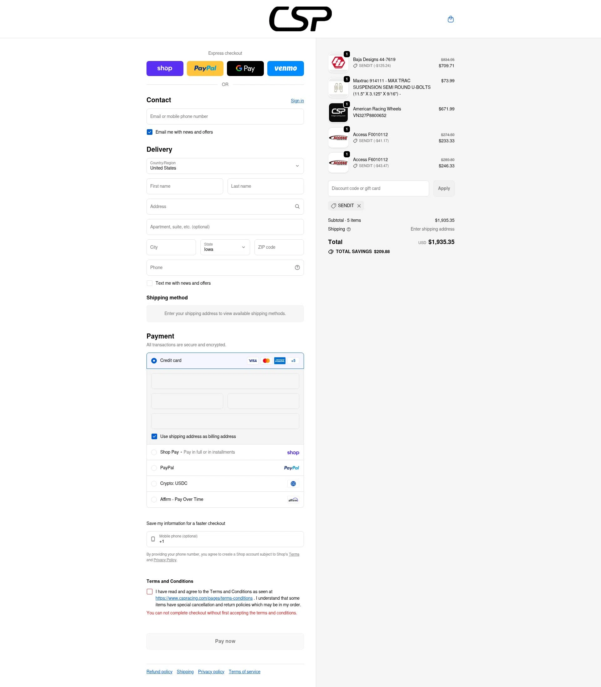 CSPRacing checkout page showing CSPRacing coupon code box | Screenshot taken by SimplyCodes community member on Feb 10, 2026