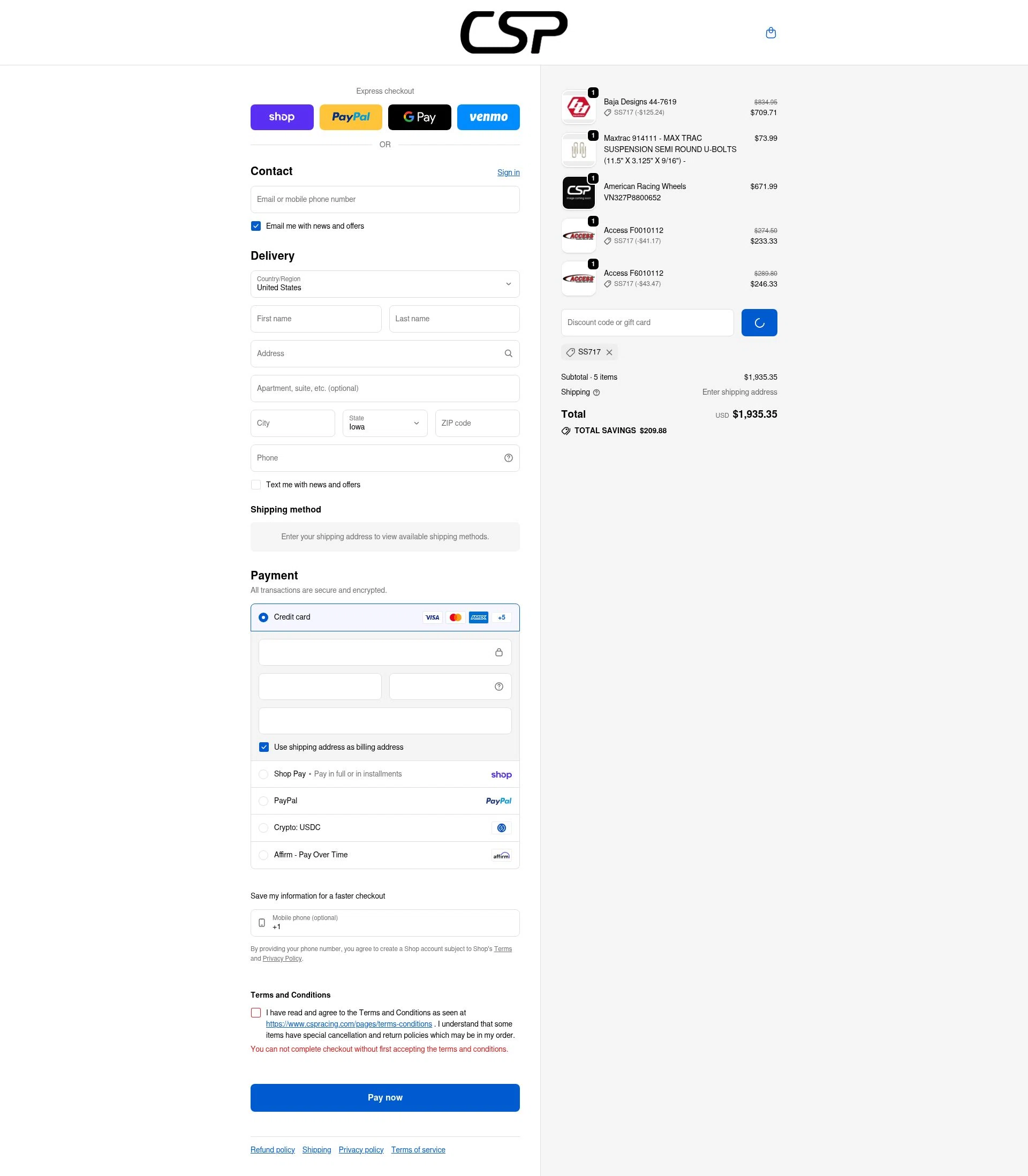 CSPRacing checkout page showing CSPRacing coupon code box | Screenshot taken by SimplyCodes community member on Feb 10, 2026