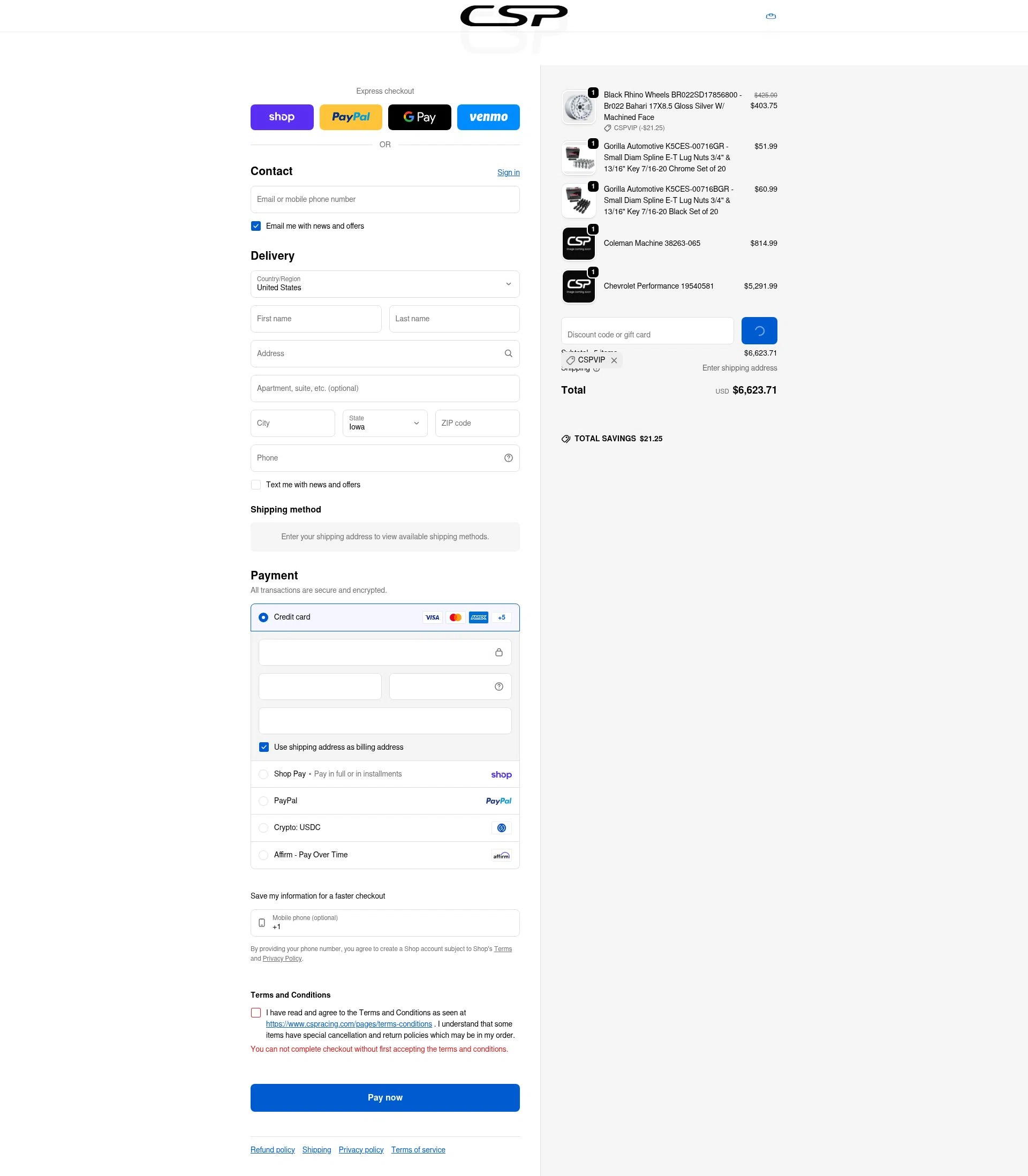 CSPRacing checkout page showing CSPRacing coupon code box | Screenshot taken by SimplyCodes community member on Feb 6, 2026