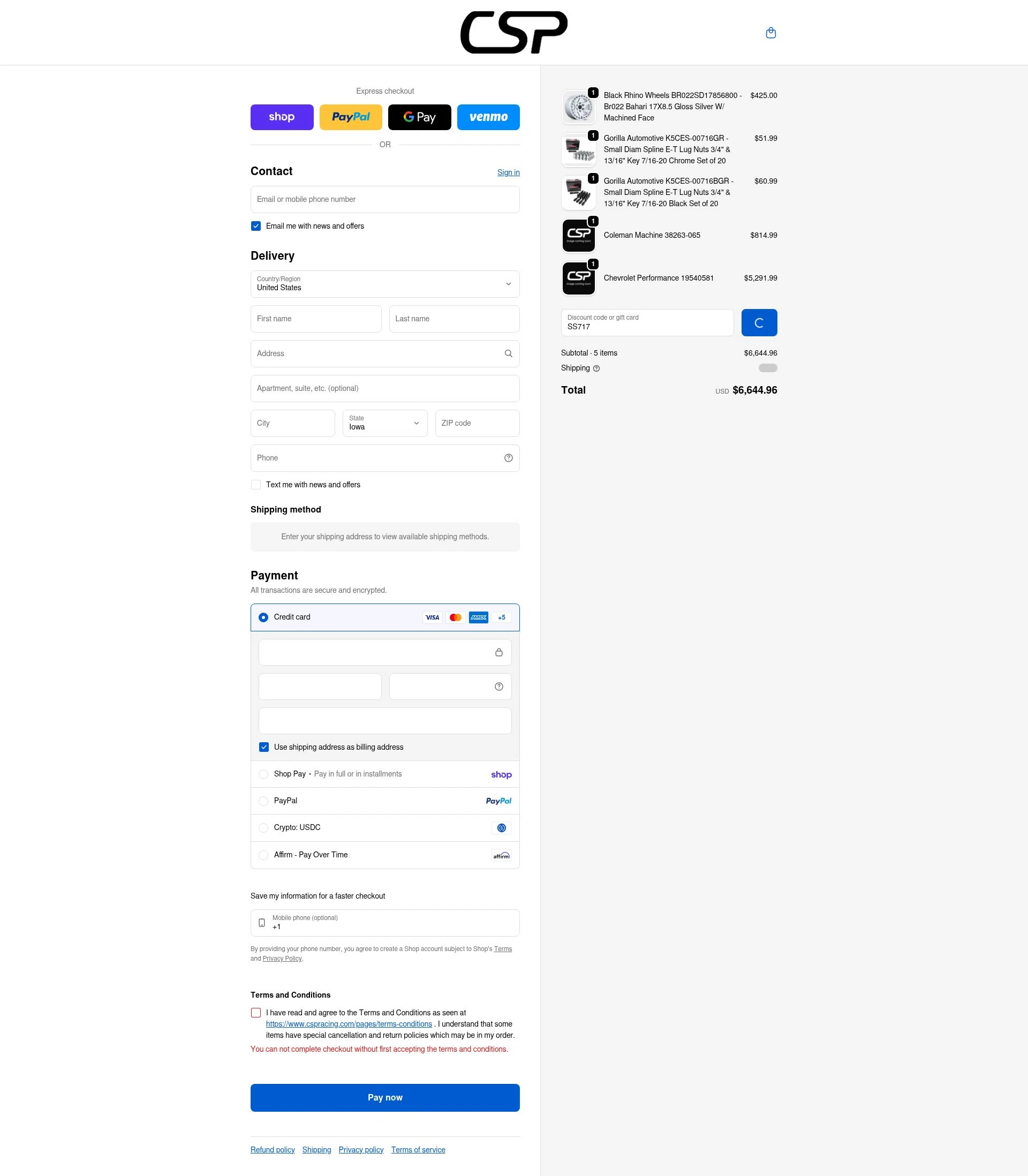 CSPRacing checkout page showing CSPRacing coupon code box | Screenshot taken by SimplyCodes community member on Feb 6, 2026
