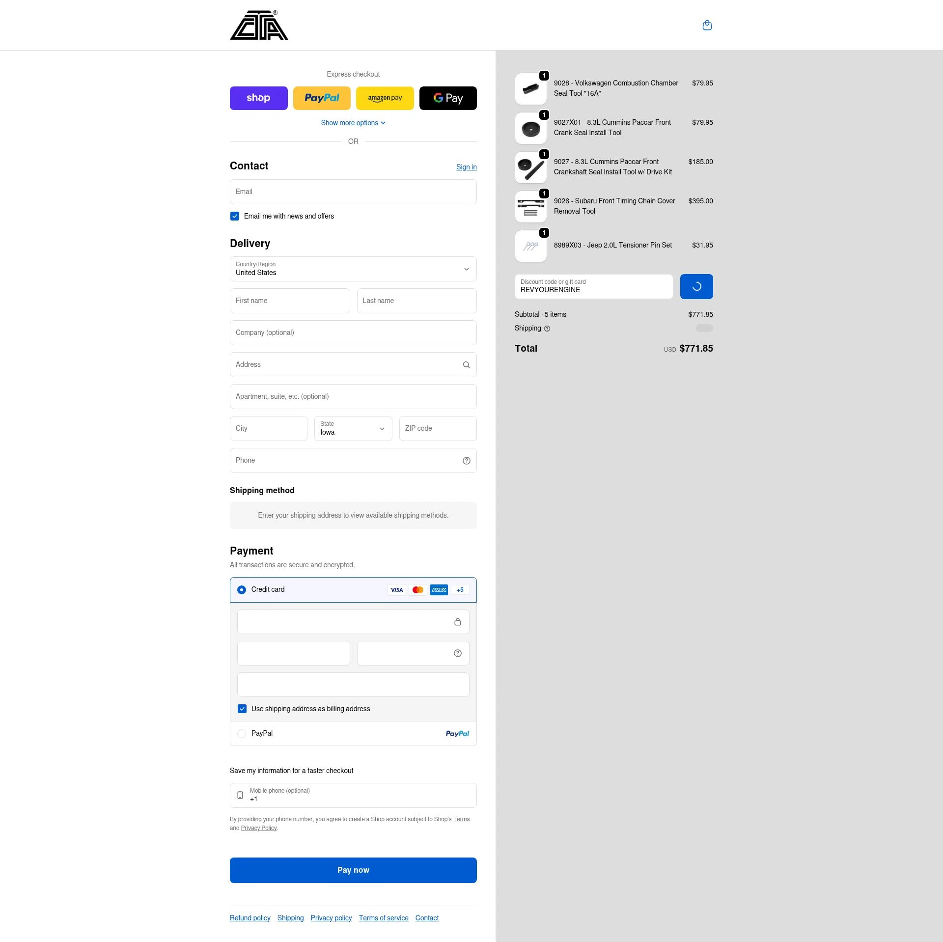 CTA Manufacturing checkout page showing CTA Manufacturing promo code box | Screenshot taken by SimplyCodes community member on Feb 12, 2026