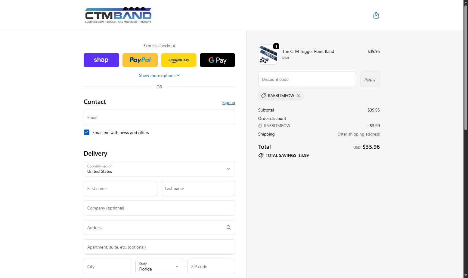 CTM Band checkout page showing CTM Band promo code box | Screenshot taken by SimplyCodes community member on Nov 25, 2025