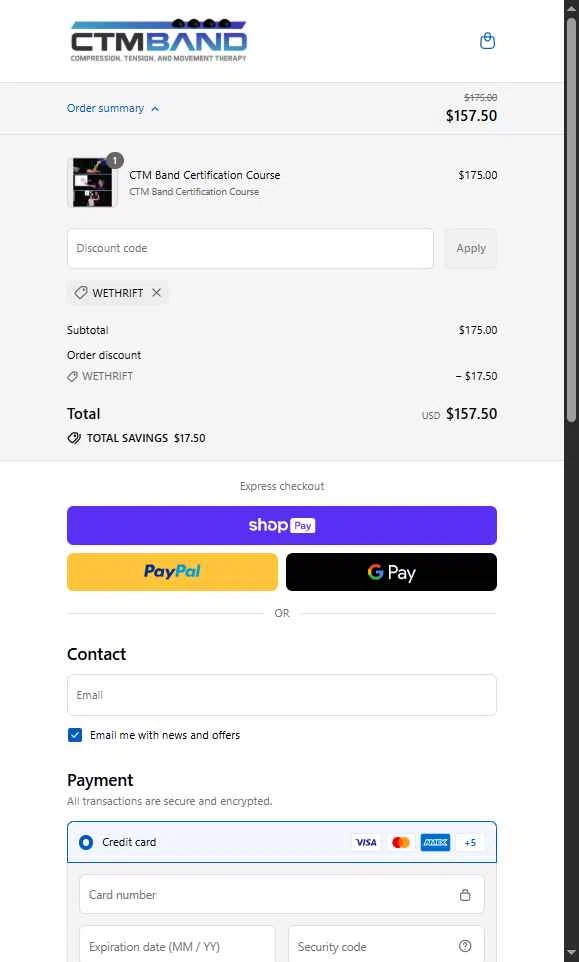 CTM Band checkout page showing CTM Band promo code box | Screenshot taken by SimplyCodes community member on Jul 9, 2025
