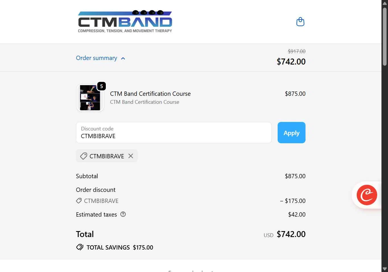 CTM Band checkout page showing CTM Band promo code box | Screenshot taken by SimplyCodes community member on Sep 19, 2025