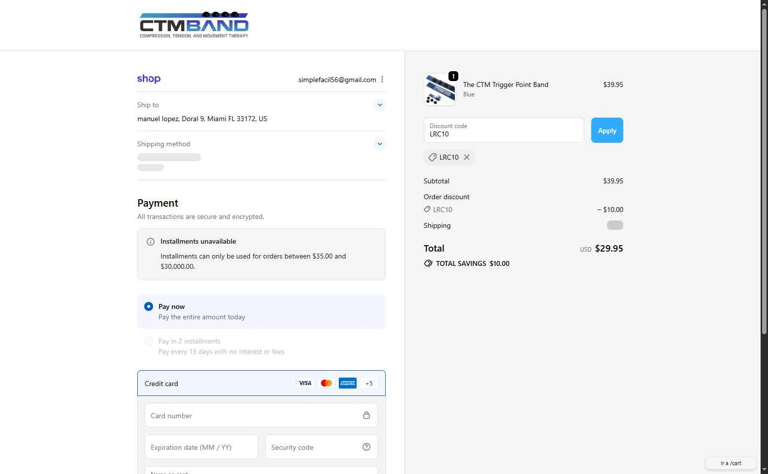 CTM Band checkout page showing CTM Band promo code box | Screenshot taken by SimplyCodes community member on Sep 19, 2025