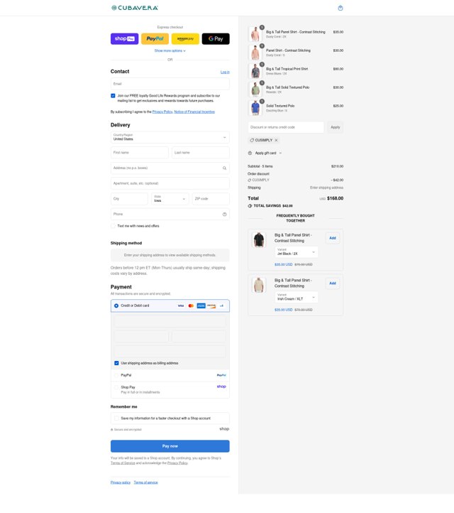 Cubavera checkout page showing Cubavera discount code box | Screenshot taken by SimplyCodes community member on Aug 27, 2025