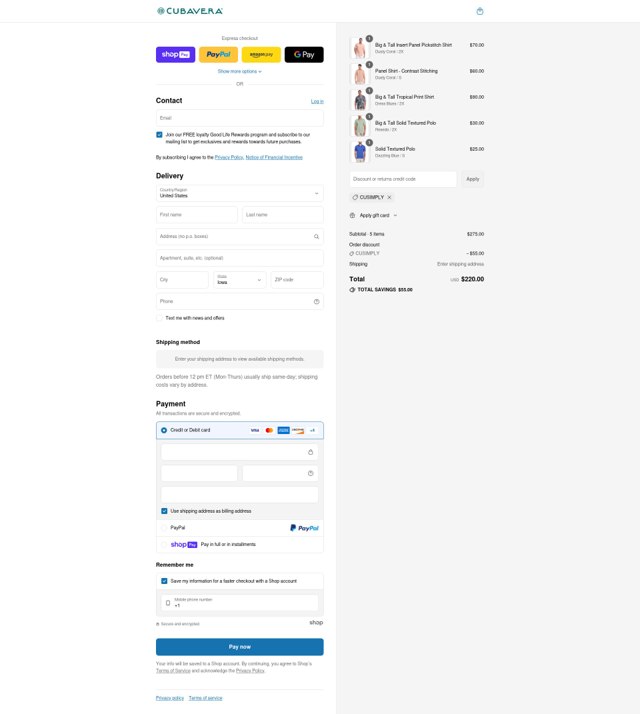 Cubavera checkout page showing Cubavera discount code box | Screenshot taken by SimplyCodes community member on Aug 5, 2025