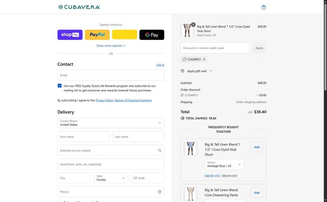 Cubavera checkout page showing Cubavera discount code box | Screenshot taken by SimplyCodes community member on Aug 20, 2025