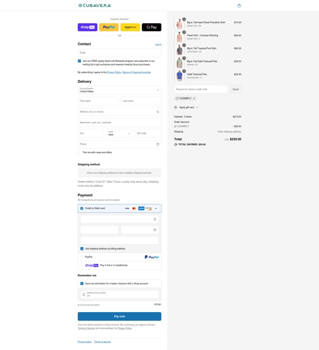 Cubavera checkout page showing Cubavera discount code box | Screenshot taken by SimplyCodes community member on Aug 1, 2025