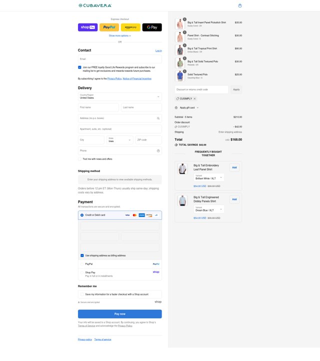 Cubavera checkout page showing Cubavera discount code box | Screenshot taken by SimplyCodes community member on Aug 17, 2025