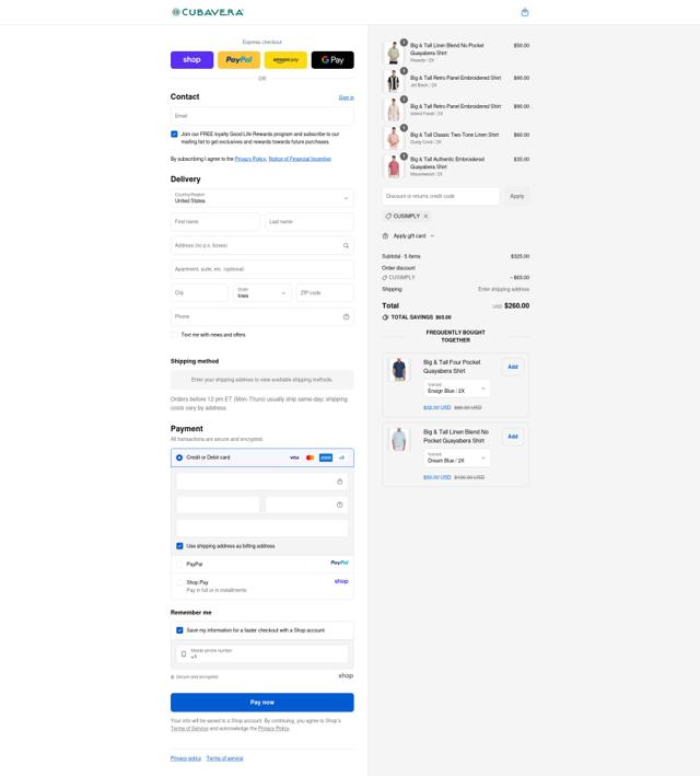 Cubavera checkout page showing Cubavera discount code box | Screenshot taken by SimplyCodes community member on Sep 12, 2025