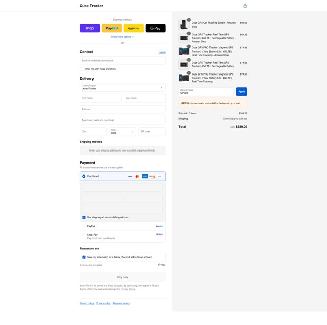 Cube Tracker checkout page showing Cube Tracker promo code box | Screenshot taken by SimplyCodes community member on Aug 29, 2025